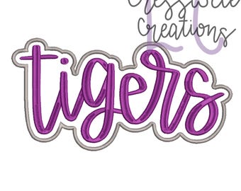 High School Mascot Tigers Satin Stitch Applique Machine Embroidery Design