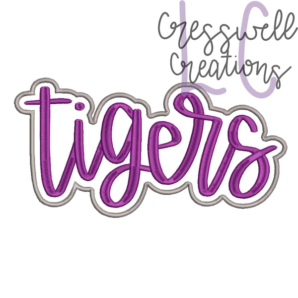 High School Mascot Tigers Satin Stitch Applique Machine Embroidery Design