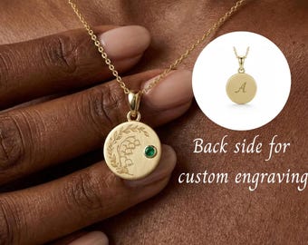Collana con iniziale a forma di disco di mughetto, delicato ciondolo a forma di fiore di nascita con pietra portafortuna