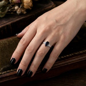 Coffin Cut Blue Sandstone Ring, Galaxy Promise Ring for Women in Sterling Silver image 7