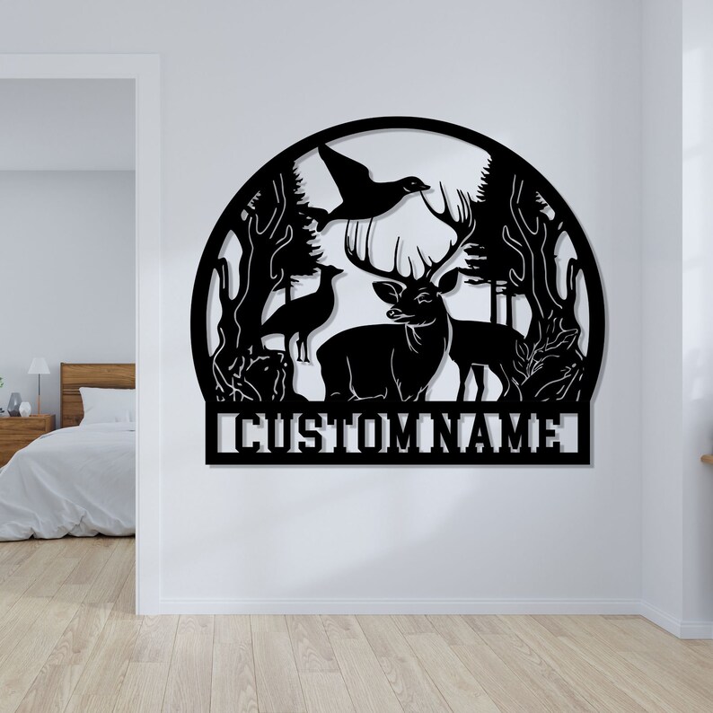 Custom Deer Hunting Metal Wall Art, Lakeview Wall Decor, Personalized