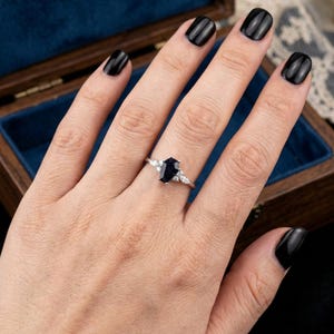 Coffin Cut Blue Sandstone Ring, Galaxy Promise Ring for Women in Sterling Silver image 4