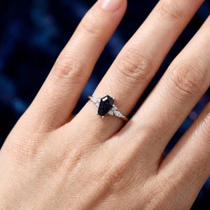 Coffin Cut Blue Sandstone Ring, Galaxy Promise Ring for Women in Sterling Silver image 2