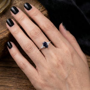 Coffin Cut Blue Sandstone Ring, Galaxy Promise Ring for Women in Sterling Silver image 9