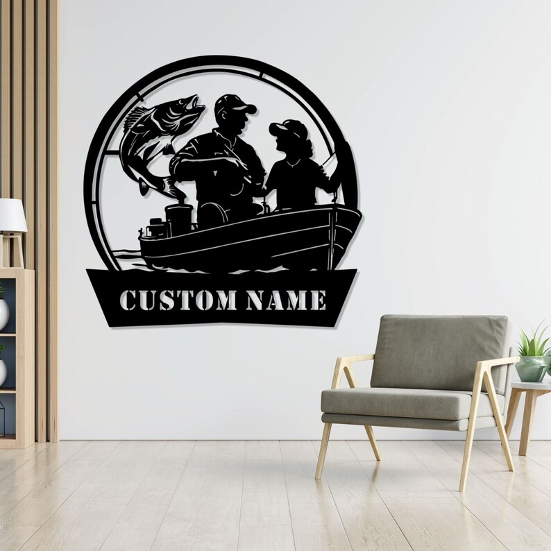 Custom Fishing Metal Wall Art, Dad and Daughter Fishing Decor, Fishing