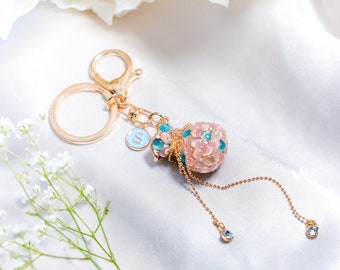 Jeweled Money Bag Keychain, Teal Pink Charm, Personalized Initial