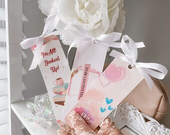 Cute Bookmark Set with Ribbon, Pastel Pink, Book Lover Gift