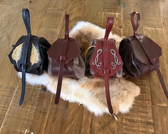 Handmade Leather Drawstring Pouch for DnD, Tabletop Games, Medieval Cosplay – Hand-Carved Design, Limited Availability