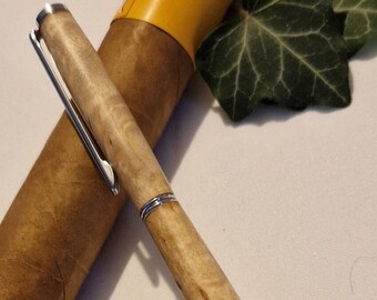 stylish hand-turned ballpoint pen made of birch wood in silver