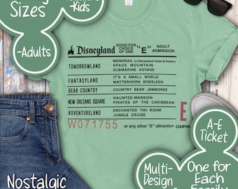 Nostalgic Ticket Book Family Shirts for Disney Fans | Vintage A-E Ticket Matching Tees |  Boogie Bash & Fall Trip Shirts