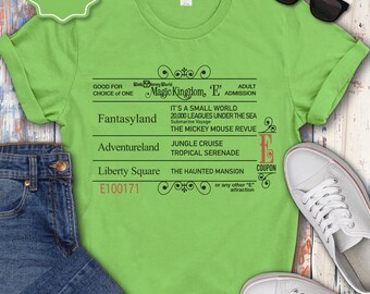 Koszulka z biletem Magic Kingdom A-E, nostalgiczny kostium grupowy, rodzinny lub biegowy Disney