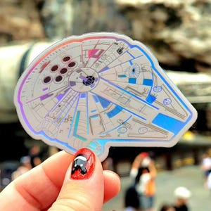 Millennium Falcon Holographic Sticker, Star Wars Galaxy&#39;s Edge Water Bottle Decal, Disney Vinyl Car Sticker, Laptop Cell Phone Decoration