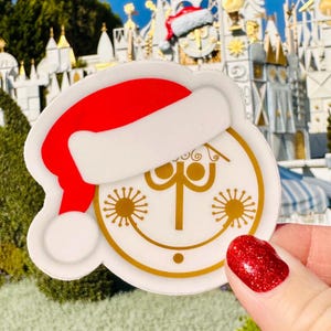 Small World Clock Christmas Sticker: Disney Park Holiday Vinyl Decal