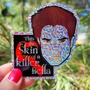 Sparkling Edward Cullen Sticker, Twilight Inspired Water Bottle Decal, &quot;This is the Skin of a Killer, Bella&quot; Glitter Laptop Decoration