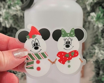 Christmas Mickey and Minnie Snowman Sticker: Disney Inspired Holiday Vinyl Decal
