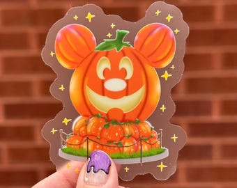 Naklejka z dynią Myszki Miki na placu miejskim — naklejka winylowa z motywem dyni Jack-o’lantern z Disneylandu na Halloween