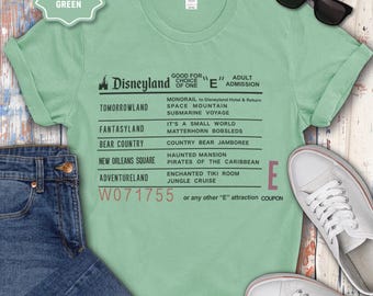 Disneyland A-E Ticket Shirt: Nostalgic Attractions Cosplay/Run Disney Tee for Adults