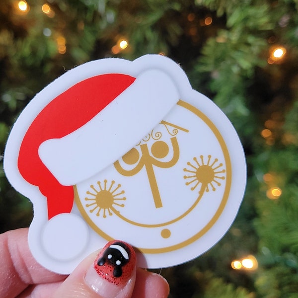 Small World Holiday Sticker  - Christmas Santa Hat Clock Face Water Bottle Decal - Fantasyland, Disneyland, Magic Kingdom
