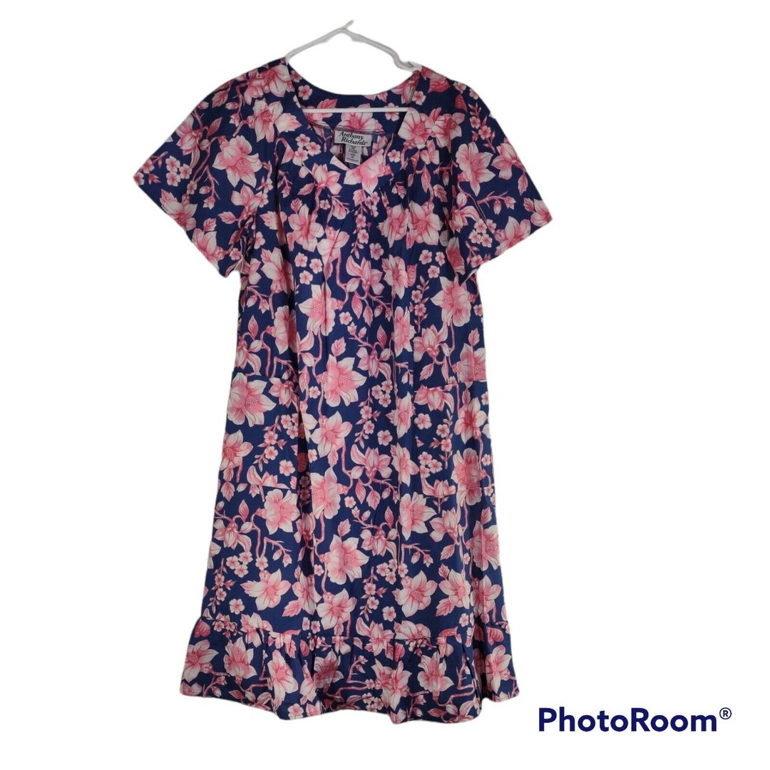 Anthony Richards House Dress Robe Mumu Hawaiian Floral Pockets Etsy