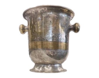 Vtg Silver Plate Brass Band Champagne Bucket EPNS India Distressed Planter Decor