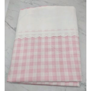Vintage UTICA Twin Flat Sheet Pink Checkered Gingham  Blend USA MCM Retro