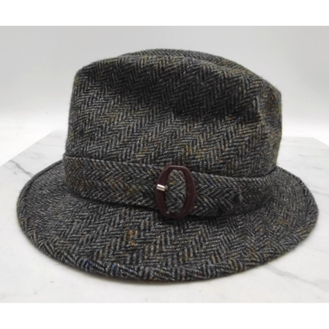 Vintage Brooks Woolen Co Fedora Hat Wool Tweed Gangster Costume Flaw RARE Vintage Brooks Woolen Grey Tweed 6 7/8 Bucket Fedora  main image 3
