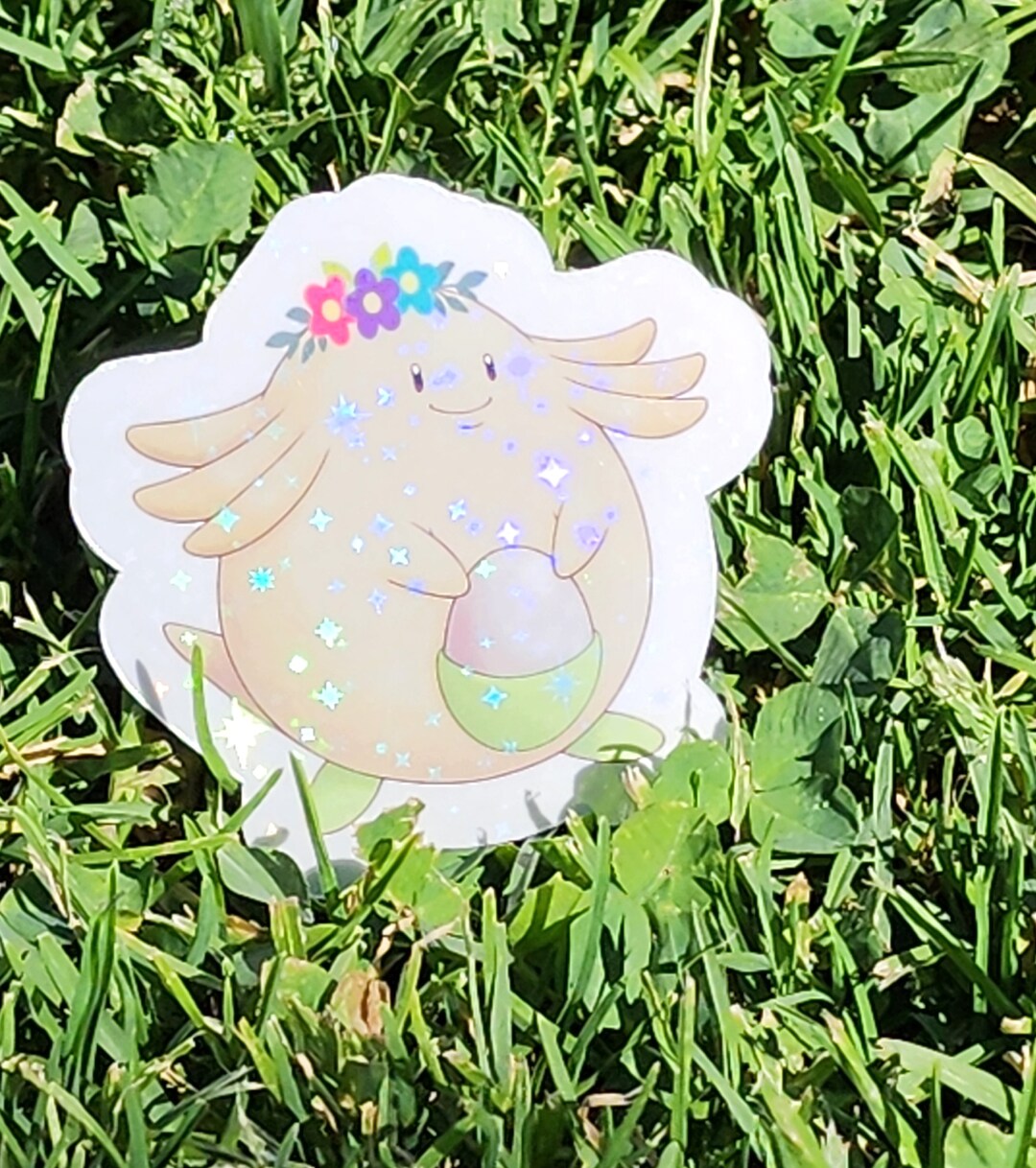 Shiny Chansey Pokemon With Flower Crown Holographic Sticker Etsy