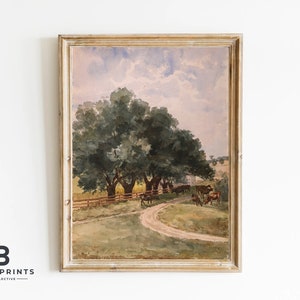 Tree Lined French Meadow With Cows Art Print | Country Landscape | Vintage Home Decor | Instant Download | Art Printable  | #BPC-L10