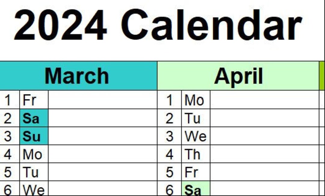 Printable 2024 1page Yearly Calendar color Etsy
