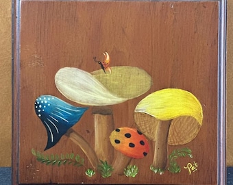 Placa vintage de setas pintada a mano de los años 60 - Decoración de pared retro de setas mágicas para tu hogar -