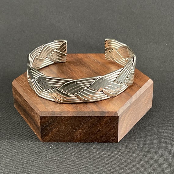 Sterling Silver Cuff Bracelet with Braided Design… - image 1