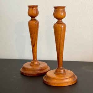 Pair of Myrtlewood Candlesticks  - Large Turned Wood Candle Holders - Midcentury Wood Candlesticks - Oregon Myrtlewood Candlesticks