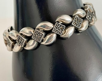 Judith Jack Sterling Silver and Marcasite Link Bracelet - Art Deco Revival Silver Bracelet - Vintage 925 Silver Bracelet - Designer Sterling
