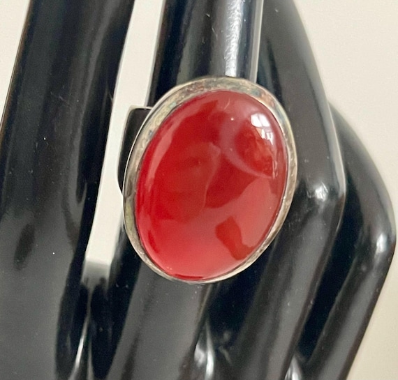 Sterling Silver Ring with Carnelian - Vintage Handmade Silver Ring - Minimal Statement Ring - Chunky Boho Silver Jewelry - Size 7 - size 6.5