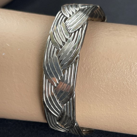 Sterling Silver Cuff Bracelet with Braided Design… - image 3