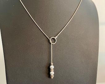 Unique Sterling Lariat Necklace - Elegant Y-Necklace with faux pearls - Modern Geometric Statement Necklace