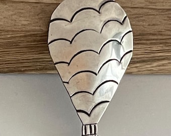 Sterling Silver Hot Air Balloon Pin -  Vintage Southwest Brooch or Shawl Pin - 1970s Artisan Silver Brooch