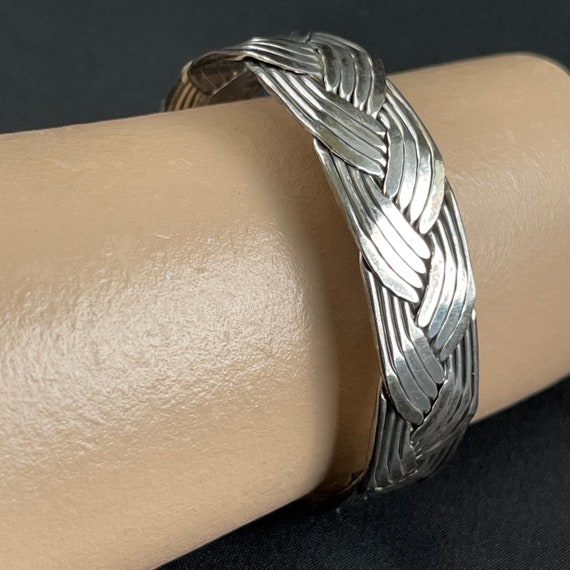 Sterling Silver Cuff Bracelet with Braided Design… - image 4