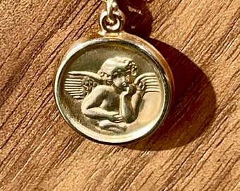 Vintage Angel Medallion Gold-Filled Necklace - Cherub Coin Charm with Delicate Twisted Chain -  Princess Pride Creations