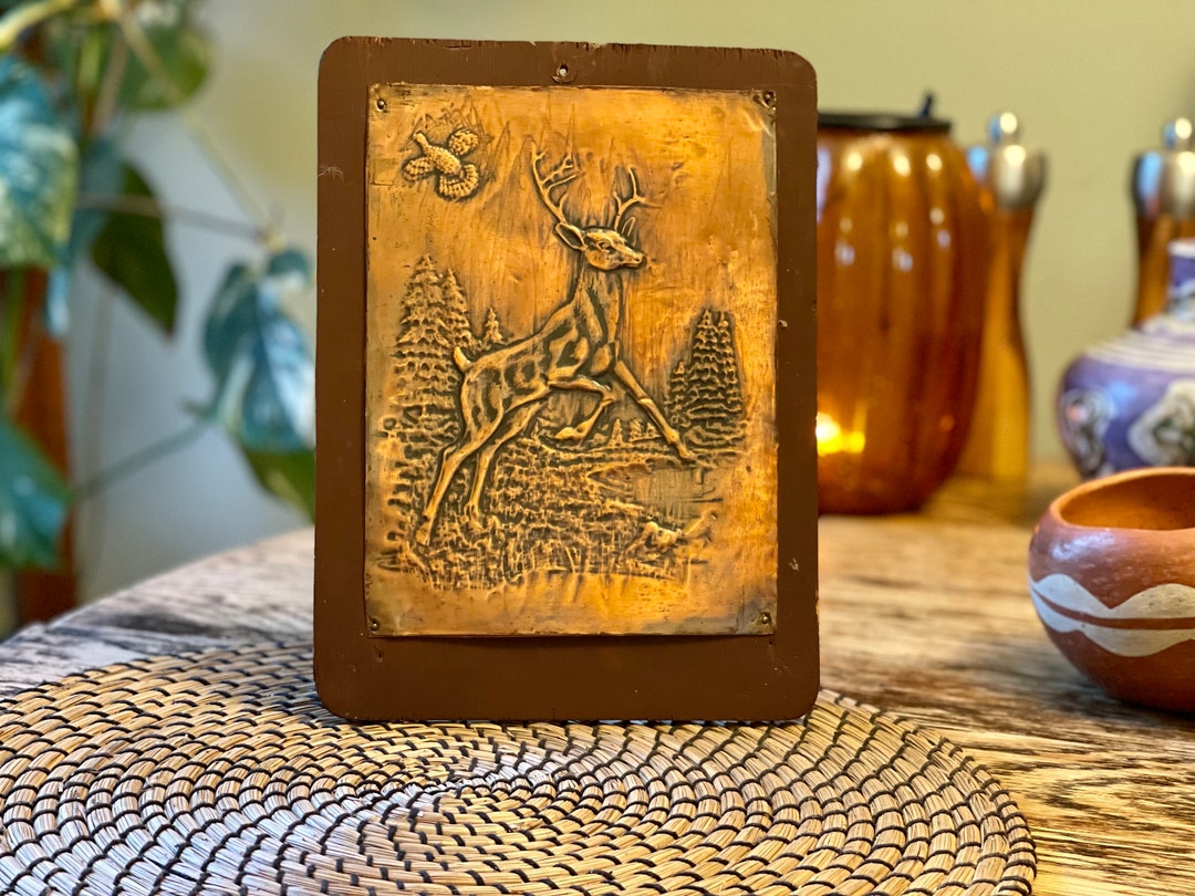 Embossed Copper Plaque With a Buck Vintage Rustic Artwork Etsy