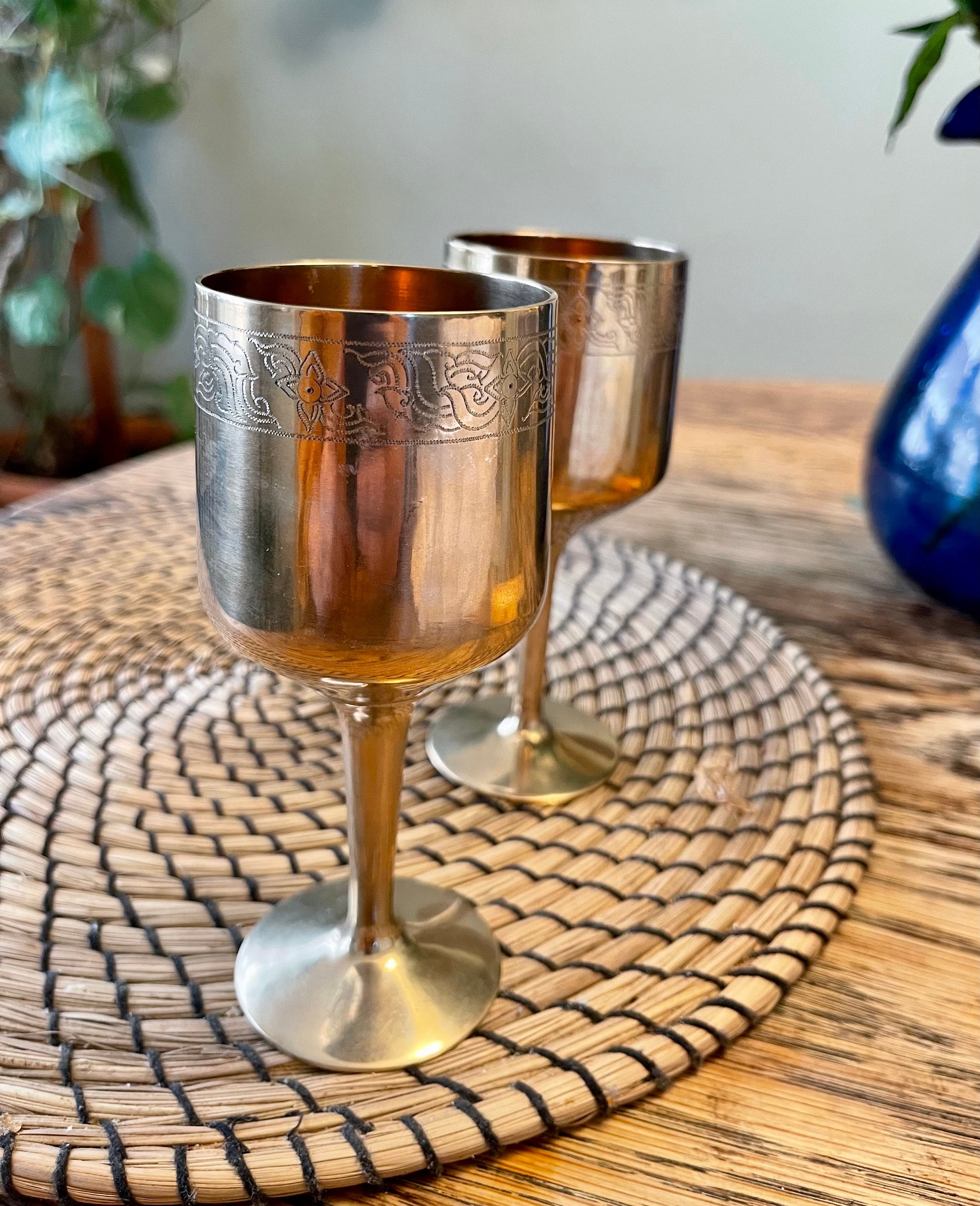 Brass Goblets Elegant Vintage Wine Glasses Made in Thailand in the