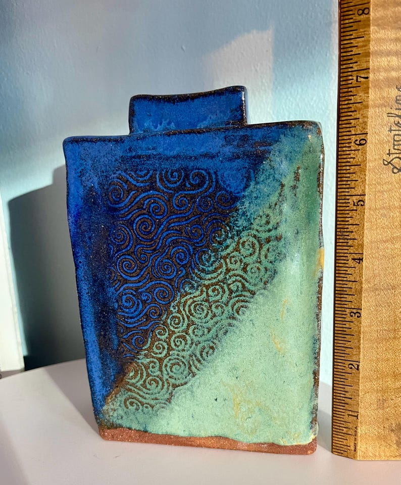 Minimal Rectangular Vase - Studio Pottery Vase With Embossed Spirals ...