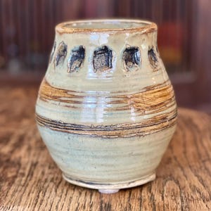 Brutalist Hand Thrown Ceramic Vase - Studio Pottery Vase with Textured Accents  - Unique Vintage Stoneware Vase in Earthtones - Minimalist