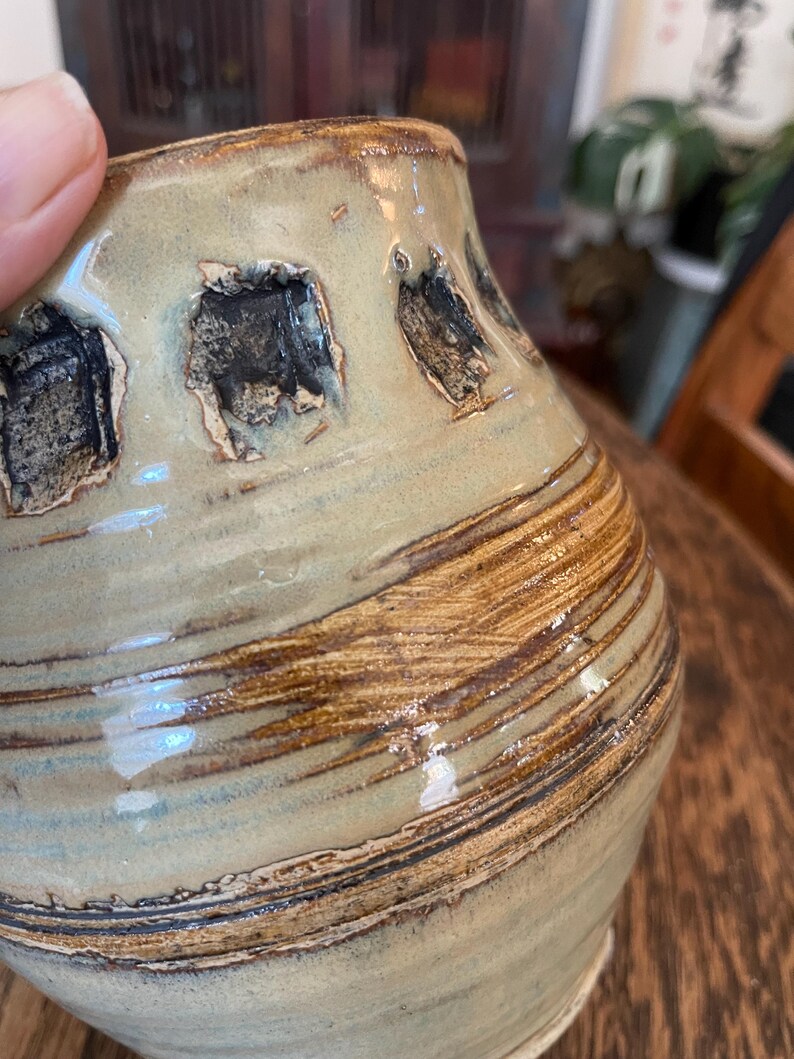 Brutalist Hand Thrown Ceramic Vase - Studio Pottery Vase With Textured ...