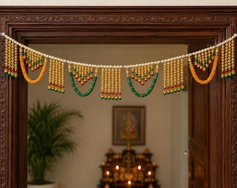 Traditioneller indischer Toran für die Tür |  Perlenbandarwal | Diwali Dekoration, Housewarming Geschenk, Puja Decor, Hochzeitsgirlande hängend |3 Füße