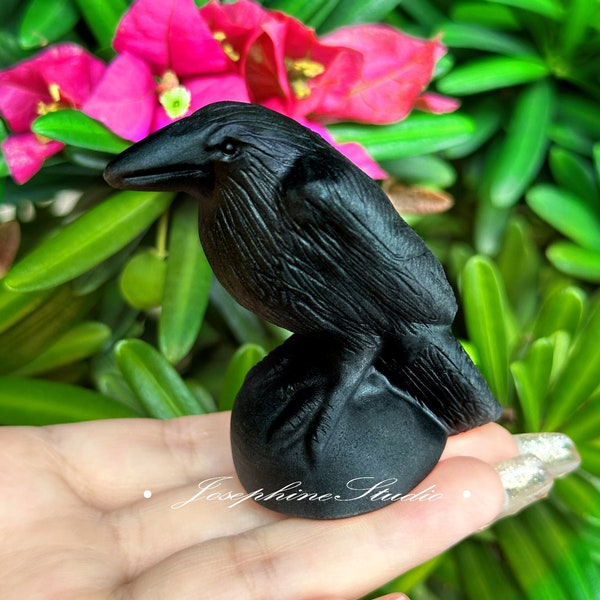 Natural Obsidian Crow Hand Carved Crow, Crystal Crow, Home Decoration, Crystal Sculpture, Energy Crystal, Crystal Heal, Crystal Gifts