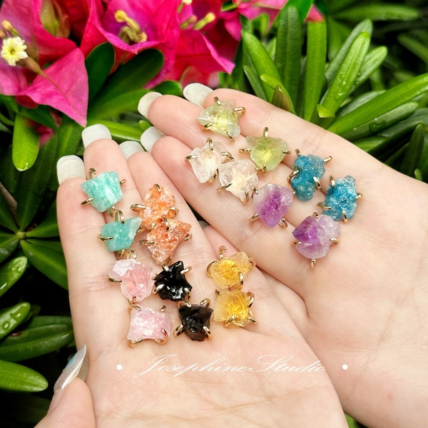 Raw Crystal Dainty Stud Earrings Rose Quartz, Amazonite, Citrine, Blue Apatite, Amethyst, Black Tourmaline, Fluorite, Clear Quartz Earrings