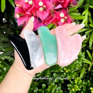 Crystal Gua Sha Tool, Natural Stone Body and Facial Massage Tool, Scraping Plate, Premium Gemstones, Skin Care Tool, Green Jade, Obsidian