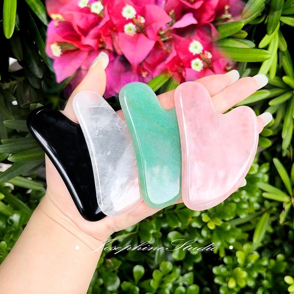 Crystal Gua Sha Tool, Natural Stone Body and Facial Massage Tool, Scraping Plate, Premium Gemstones, Skin Care Tool, Green Jade, Obsidian