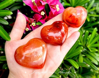 Carnelian Heart Crystal, Large 1.5 -2" ('A" Grade, Natural Carved Crystal Heart, Gemstone Heart, Palm Stone, Stone Heart)